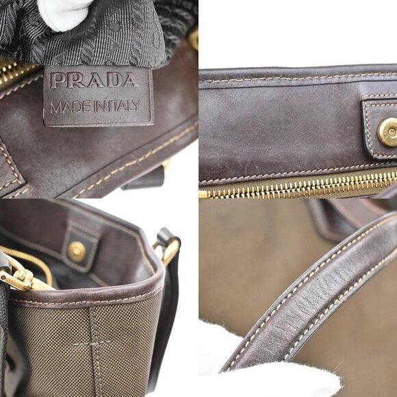 PRADA MILANO Logo 2Way Shoulder Hand Bag Jacquard Leather Brown GHW - Picture 9 of 15